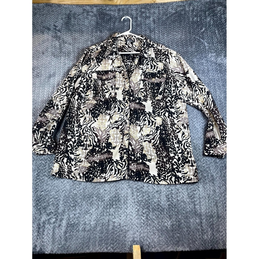 Elementz Shirt Top Womens 3X Multi Abstract Print Classic Long Sleeve Button-Up